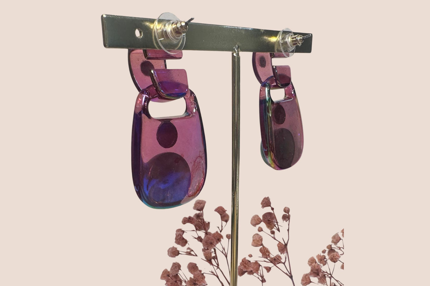 Boucles d'Oreilles en Résine Rose et Aventurine Verte – Charme et Vitalité