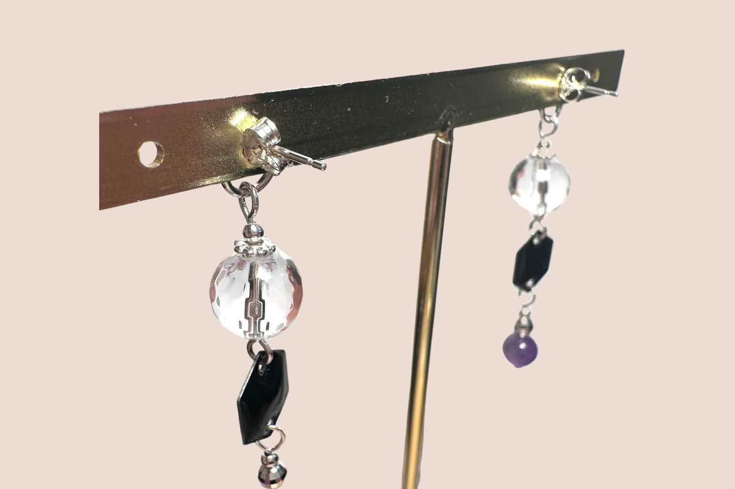 Boucles d’Oreilles en Argent 925 avec Perles de Cristal et Améthyste – Élégance et Énergie Positive