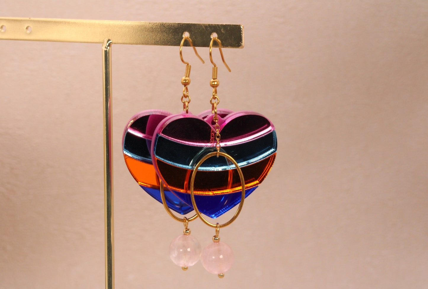 Boucles d'oreilles palpitantes en quartz rose