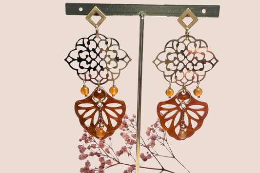 Boucles d’Oreilles en Acier Inoxydable Doré et Perles de Cornaline – Éclat et Énergie Intense