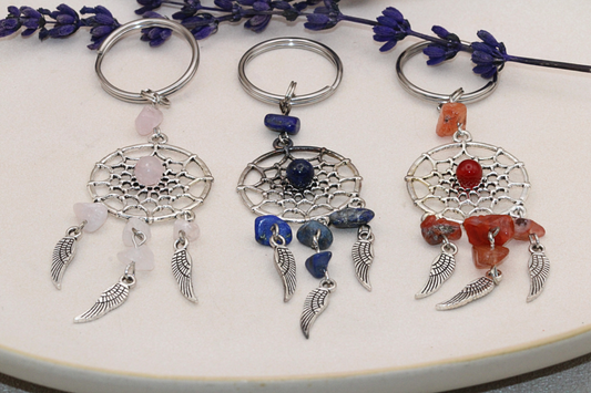 Porte-clé en Pierres Naturelles | Améthyste, Cornaline, Lapis-Lazuli, Quartz rose